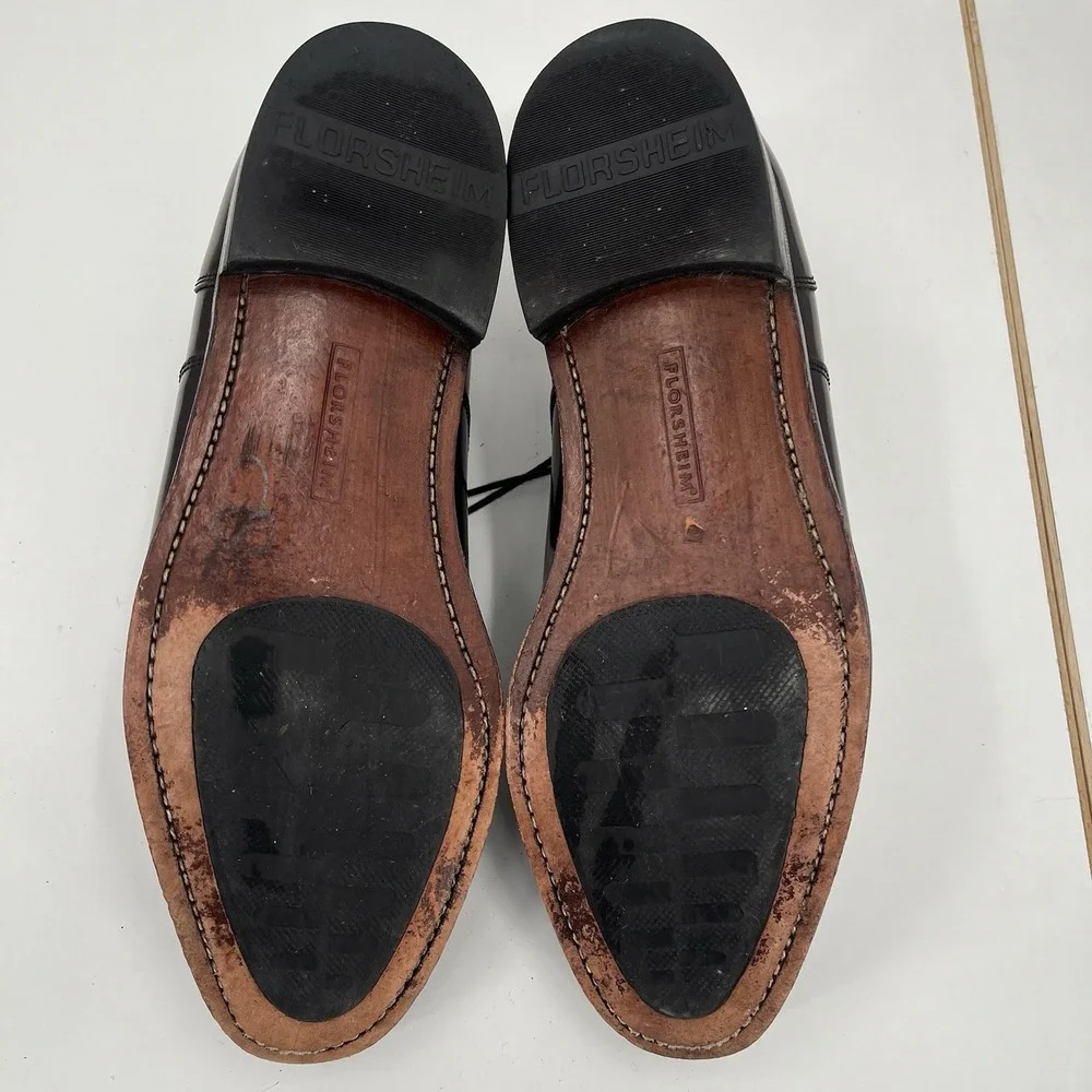 FLORSHEIM Men's 10D Brown Burgundy Leather Oxfords Cap Toe High Shine Dress Shoe
